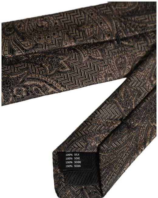 Dolce & Gabbana Black Men Brown Paisley 100% Silk Adjustable Tied Necktie Tie for men