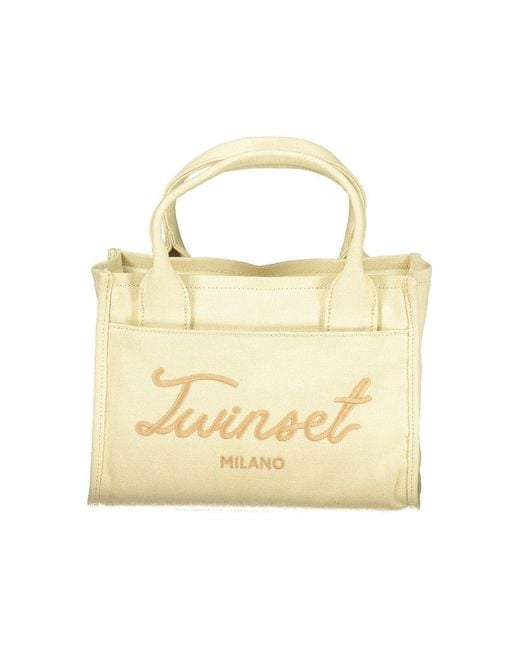 Twinset Metallic Beige Cotton Handbag