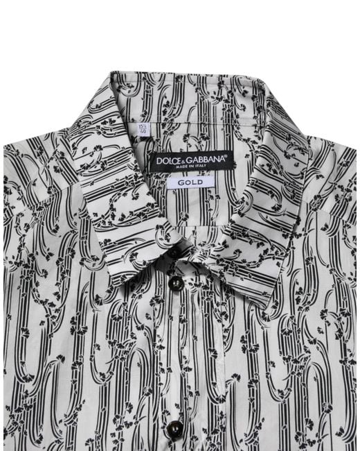 Dolce & Gabbana Gray Floral Print Casual Long Sleeves Shirt for men