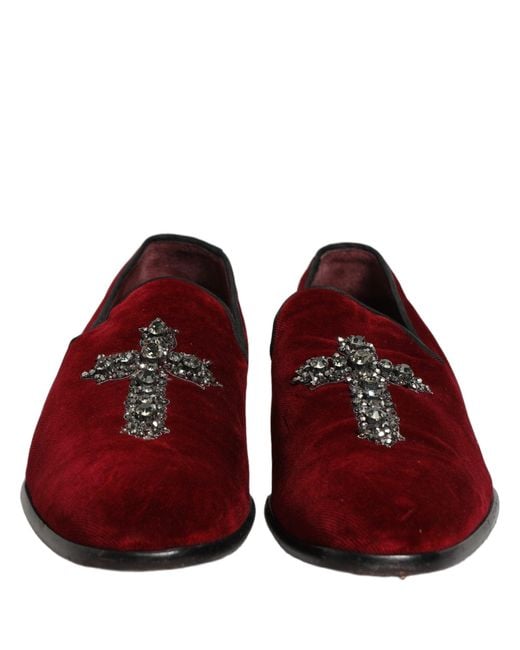 Dolce & Gabbana Red Maroon Suede Cross Slip On Dress Loafers Shoes for men