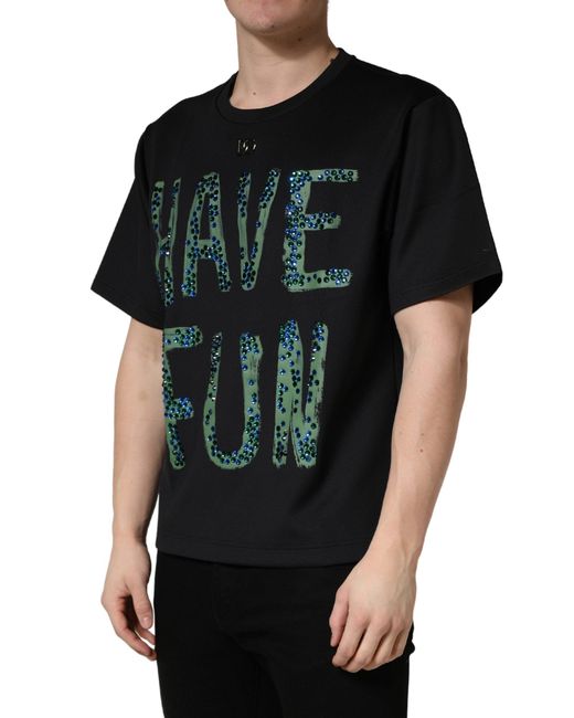 Dolce & Gabbana Black Have Fun Embellished Crew Neck T for men