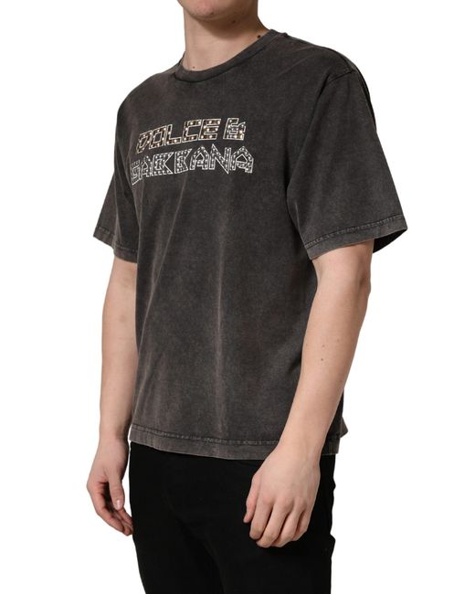Dolce & Gabbana Black Gray Logo Embellished Men Crew Neck T for men