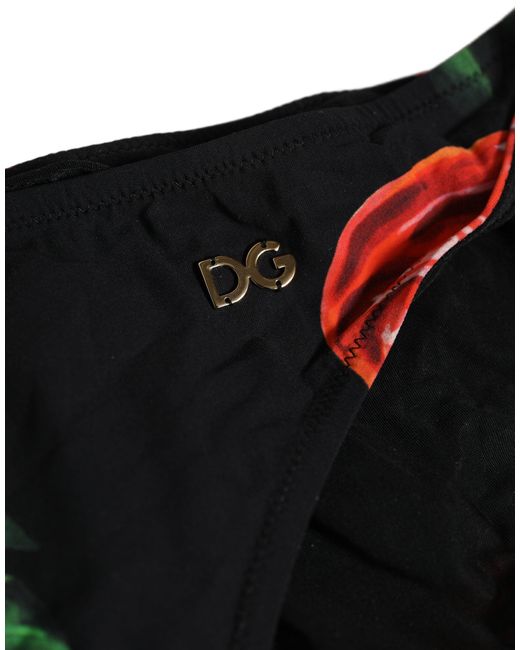 Dolce & Gabbana Black Floral Print Nylon Beachwear Bikini Bottom Elastane Clothing