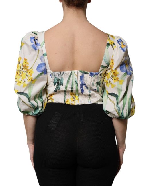 Dolce & Gabbana Black White Floral Puff Sleeves Crop Blouse Top for men