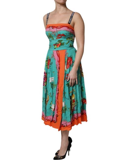 Dolce & Gabbana Blue Multicolor Printed Silk Sleeveless Midi Dress for men
