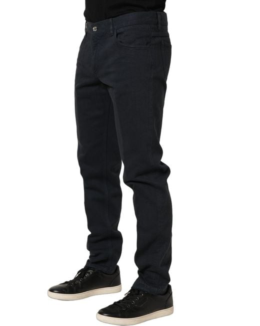 Dolce & Gabbana Black Cotton Mid Waist Skinny Men Denim Jeans for men