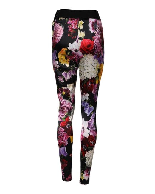 Dolce & Gabbana Red Floral Legging Stretch Waist Pants