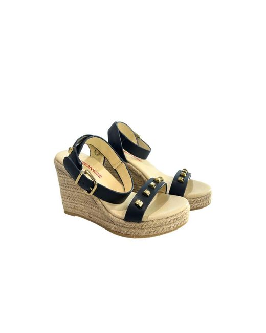 Borbonese Green Blue Leather 's Platform Sandal