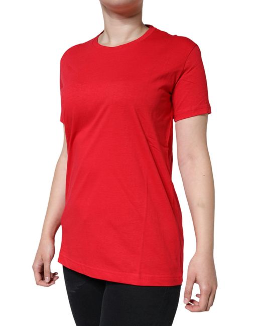 Dolce & Gabbana Red Cotton Crew Neck Short Sleeve Tee T-Shirt