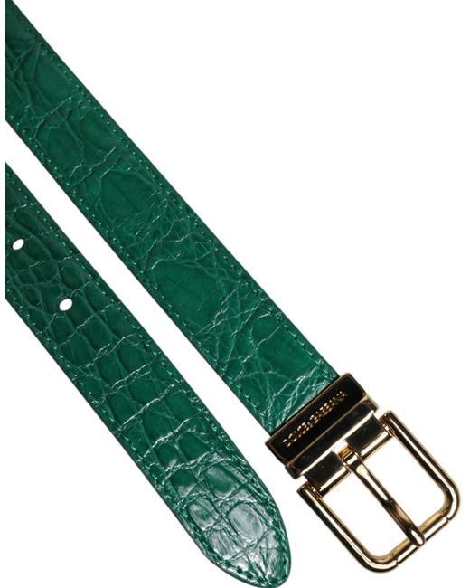 Dolce & Gabbana Green Leather Logo Metal Waist Buckle Belt for men