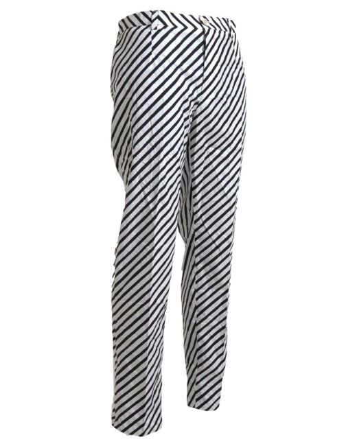 Dolce & Gabbana White Black Cotton Striped Trousers Pants for men