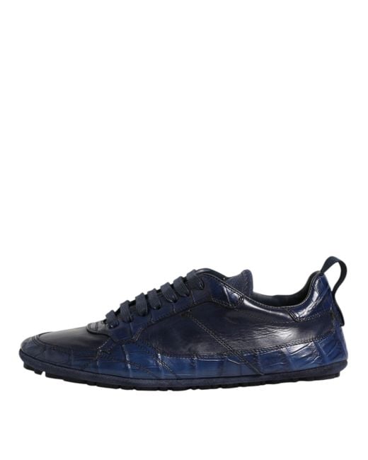 Dolce & Gabbana Blue Dark Leather Low Top Sneakers Shoes for men