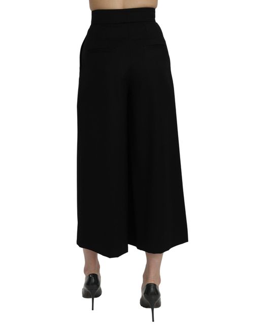 Dolce & Gabbana Black Wide Wool Leg Cropped Trouser Pant