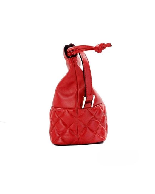 Versace Red Quilted Leather Drawstring Shoulder Bag Bucket Crossbody Handbag