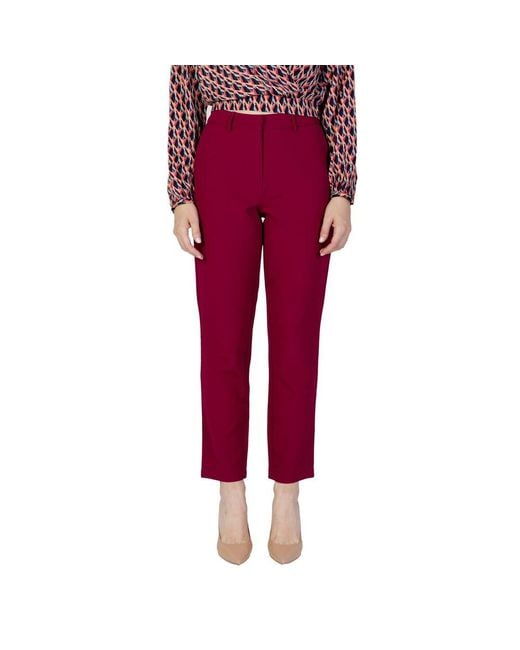 VILA CLOTHES Red Bordeaux Polyester Casual Pants