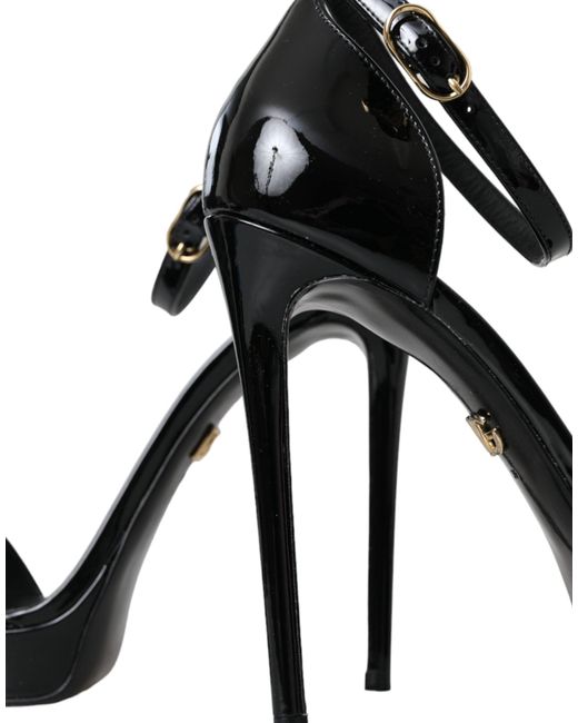 Dolce & Gabbana Black Keira Leather Heels Sandals Shoes