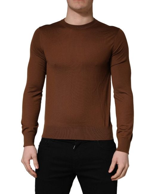 Dolce & Gabbana Brown Cashmere Men Crew Neck Pullover Sweater for men