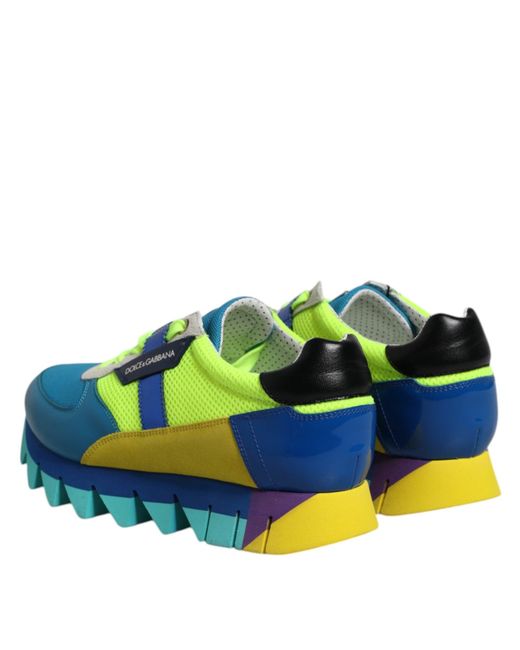 Dolce & Gabbana Blue Multicolor Leather Low Top Men Sneakers Shoes for men