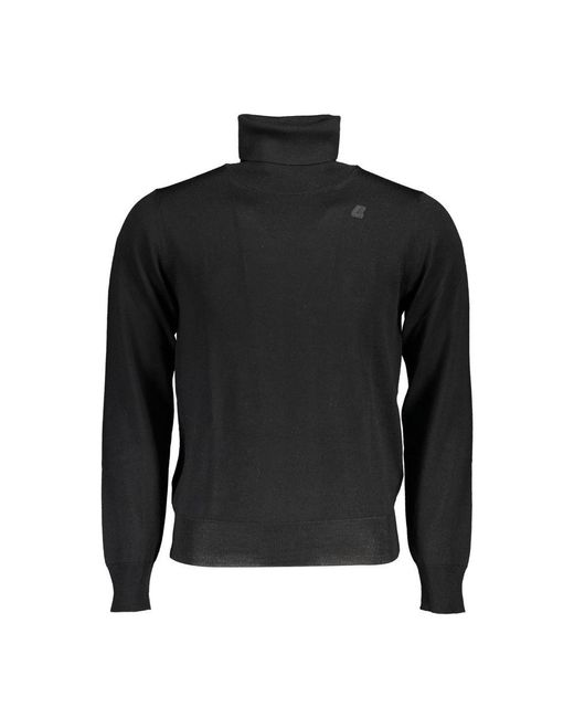 K-Way Black Turtleneck Wool Sweater With Sleek Logo Detail for men