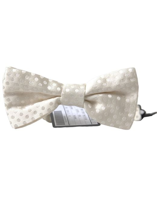Dolce & Gabbana Black Ivory Fantasy Pattern Adjustable Neck Papillon Bow Tie for men