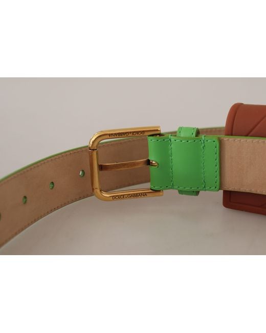 Dolce & Gabbana Green Chic Emerald Leather Belt With Engraved Buckle