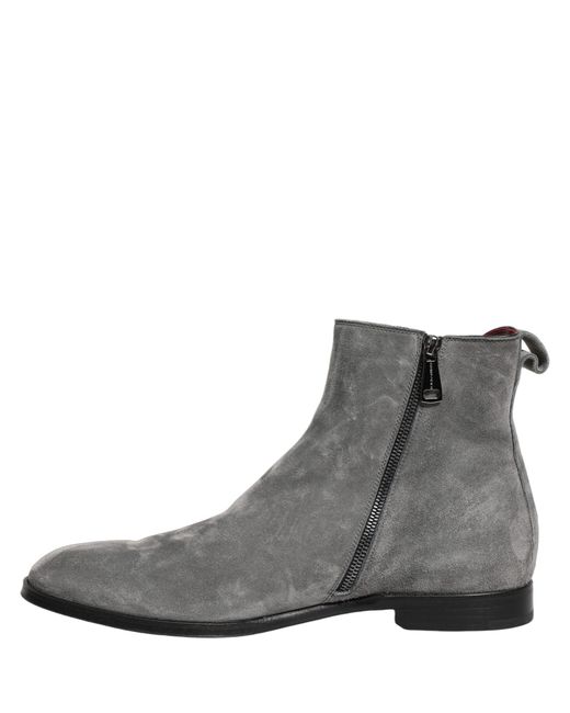 Dolce & Gabbana Gray Suede Leather Chelsea Boots Shoes for men
