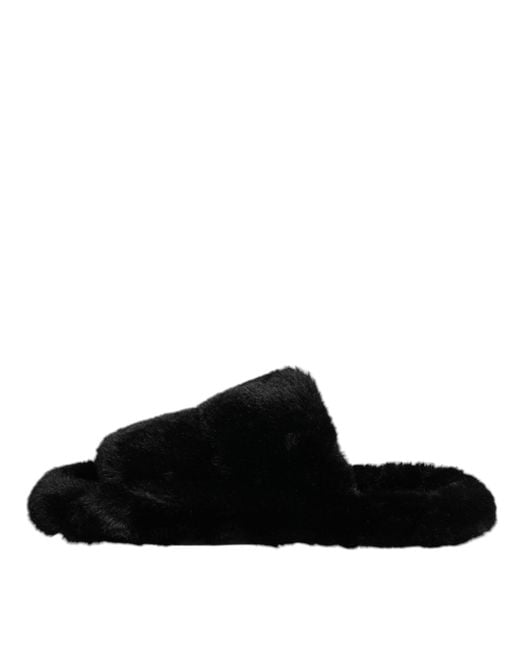 Dolce & Gabbana Black Polyester Velvet Slides Slipper Shoes for men