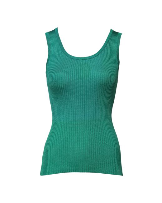 Dolce & Gabbana Green Silk Sleeveless Round Neck Tank Top for men