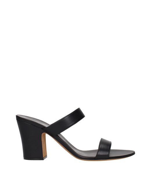 The Row Black Leather Twostrap Block Heel Sandal