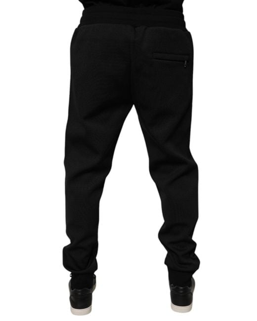 Dolce & Gabbana Black Woven Drawstring Trousers for men