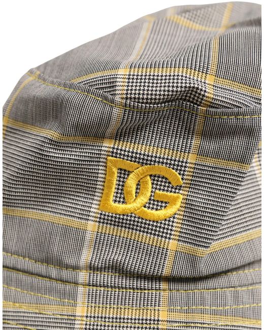 Dolce & Gabbana Men Gray Checkered Bucket Fisherman Capello Hat for men