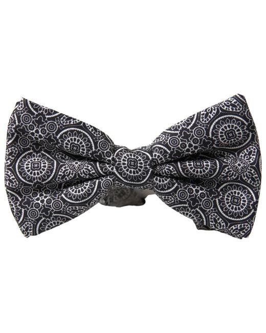 Dolce & Gabbana Black White Pattern Adjustable Neck Papillon Bow Tie for men