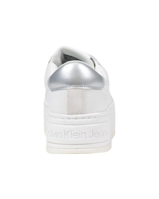 Calvin Klein White Silver Leather Platform Sneakers