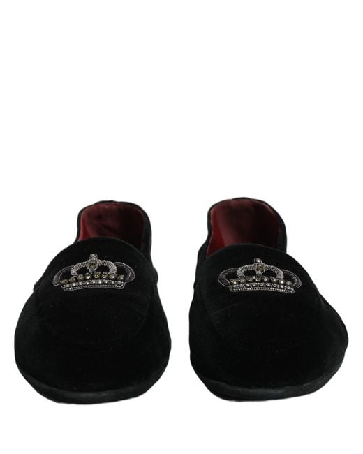 Dolce & Gabbana Black Crown Embellished Dress Loafers Shoes for men