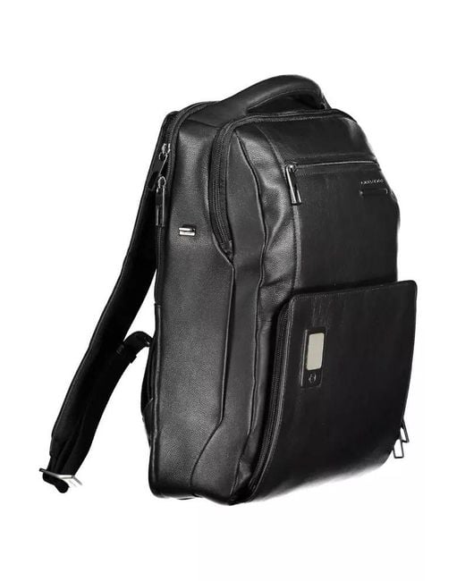 Piquadro Black Leather Backpack for men