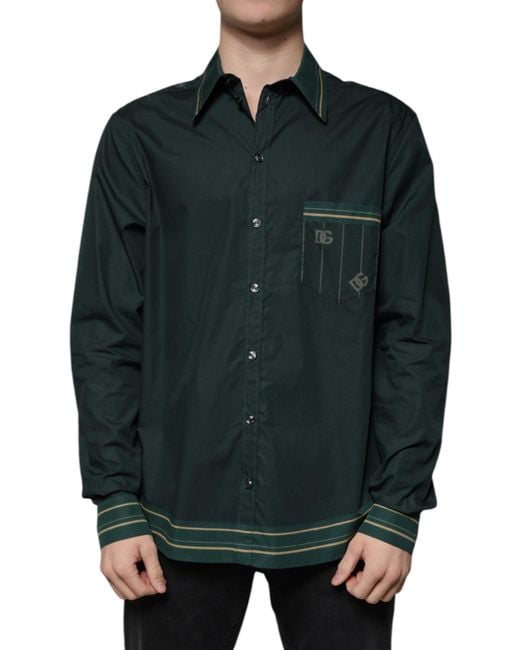 Dolce & Gabbana Green Logo Long Sleeve Martini Casual Shirt for men