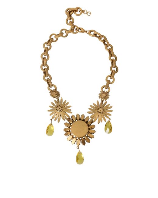 Dolce & Gabbana Metallic Tone Brass Sunflower Crystal Embellished Necklace
