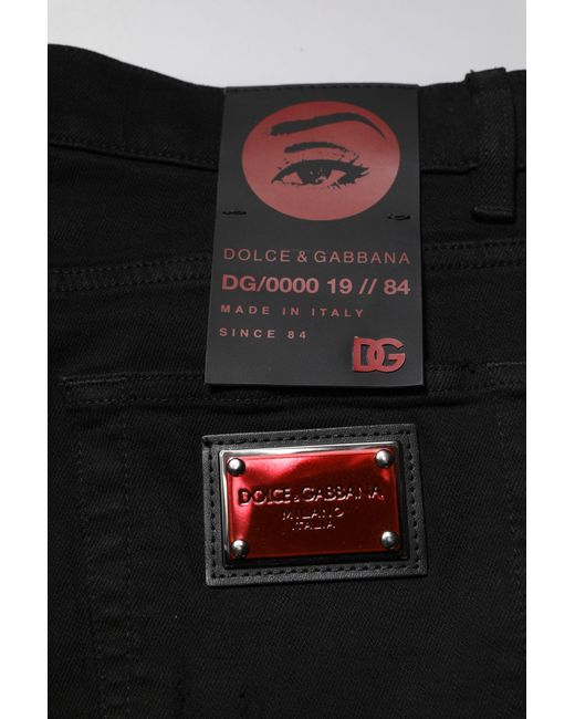 Dolce & Gabbana Black Cotton Logo Plaque Slim Denim Jeans for men