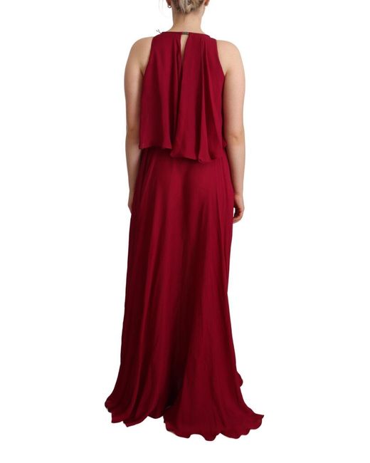 Plein Sud Red Orchid Silk Sleeveless Long Maxi Ruffle Shift Dress