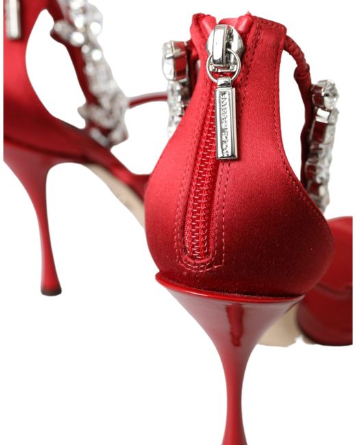 Dolce & Gabbana Red Crystal-Embellished Heel Sandals