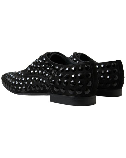 Dolce & Gabbana Black Suede Leather Crystal Shoes for men