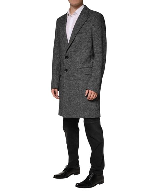Dolce & Gabbana Black Gray Wool Blend Long Trench Coat Men Jacket for men