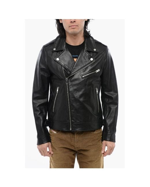 DIESEL Leather L-Garrett-R Biker Jacket in Black for Men | Lyst UK