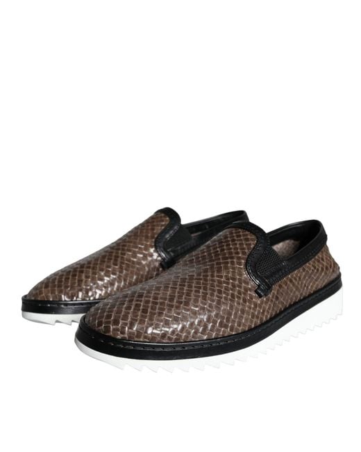 Dolce & Gabbana Brown Black Leather Weaved Men Loafers Shoes for men