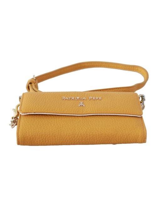 Patrizia Pepe Metallic Yellow Logo Leather Shoulder Strap Sling Bag