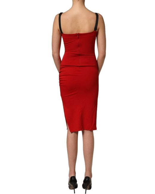Dolce & Gabbana Red Stretch Bodycon Sheath Knee Length Dress Viscose Nylon Silk Elastane