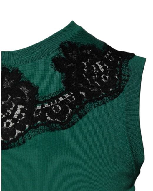 Dolce & Gabbana Green Wool Lace Detail Sleeveless Tank Top for men