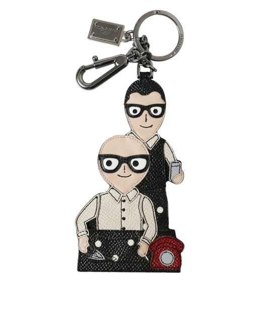 Dolce & Gabbana White Leather Dominico Stefano #Dgfamily Logo Badge Keychain for men