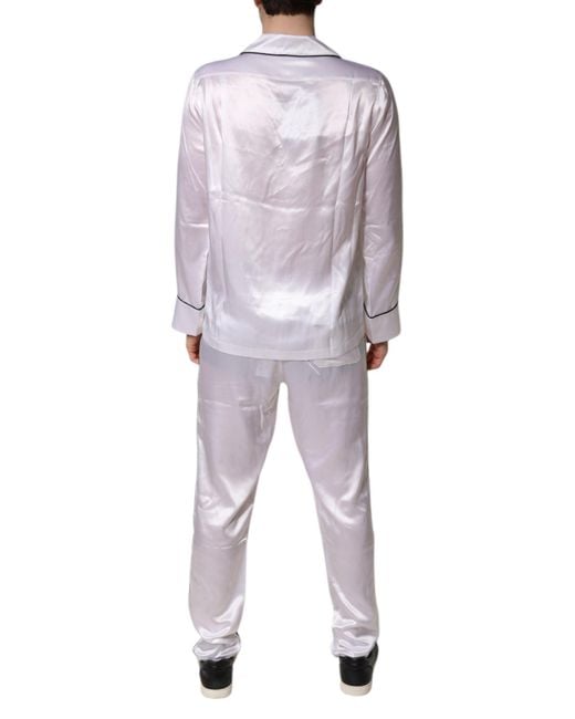 Dolce & Gabbana White Satin Silk Pajama Set Sleepwear for men
