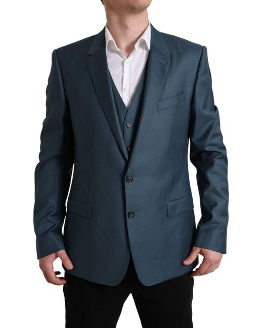 Dolce & Gabbana Blue Green Single Breasted 2 Piece Martini Suit for men